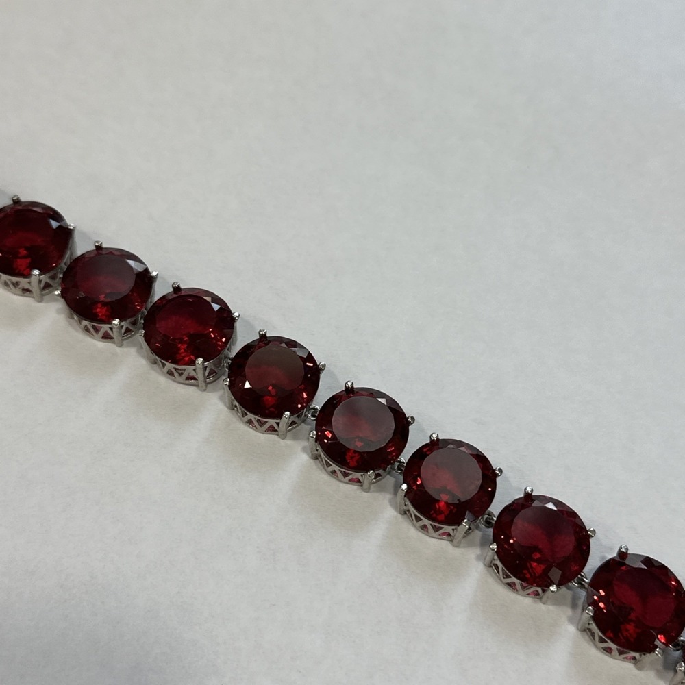 Round-cut Lab Created Ruby Tennis Bracelet in Sterling Silver 925 EUC 7"